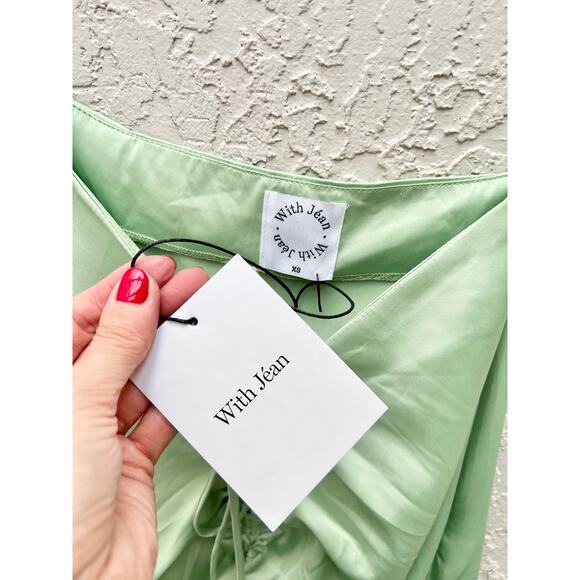 NWT With Jéan Naomi Scarf Top & Ruched-Front Tie-Up Midi Skirt Set Mint Women XS - Picture 4 of 6